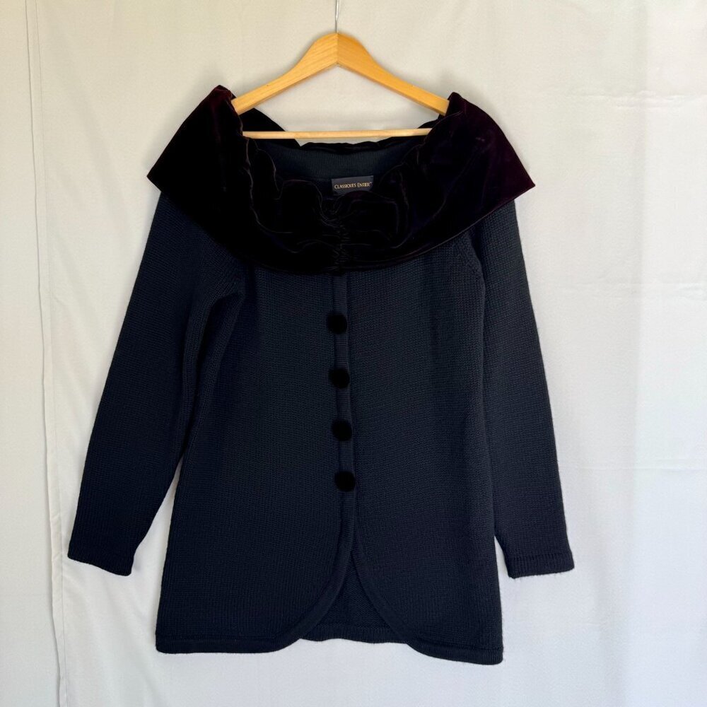 90s Vintage Classiques Entier Burgundy Velvet Wool Off Shoulder Sweater Tunic